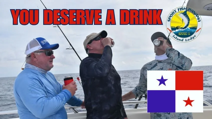 Three Anglers drinking Panama Beer on a boat in the Gulf of Chiriqui