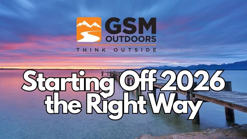 GSM outdoors logo over a large expanse of water