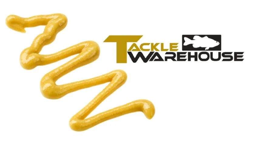 Squiggle of mustard next to Tackle Warehouse logo