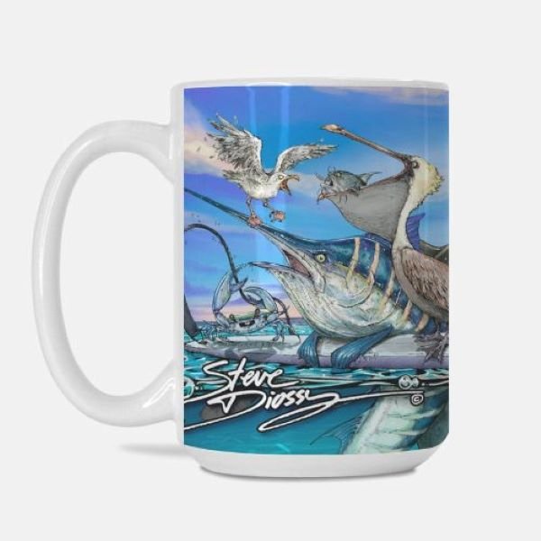 Steve Diossy marlin mug with pelican and seagull