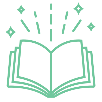 A book with sparkles or stars emanating from it, symbolizing magic or inspiration.