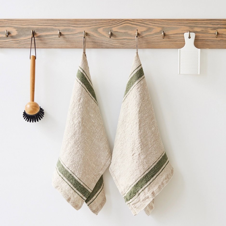 Green Stripe Vintage Linen Kitchen Towel — FORGE