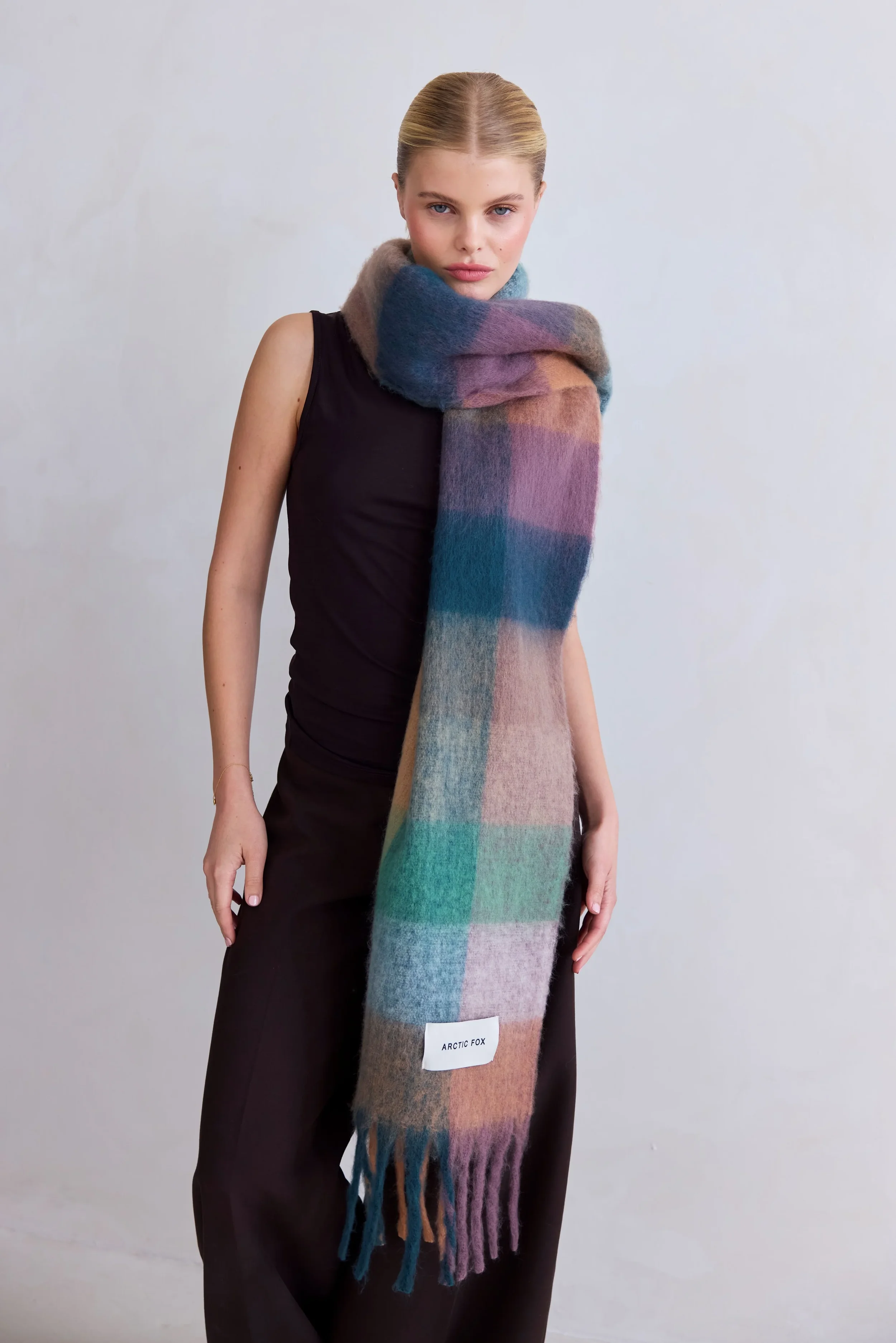 The Reykjavik Check Scarf in Dusky Lilac.webp