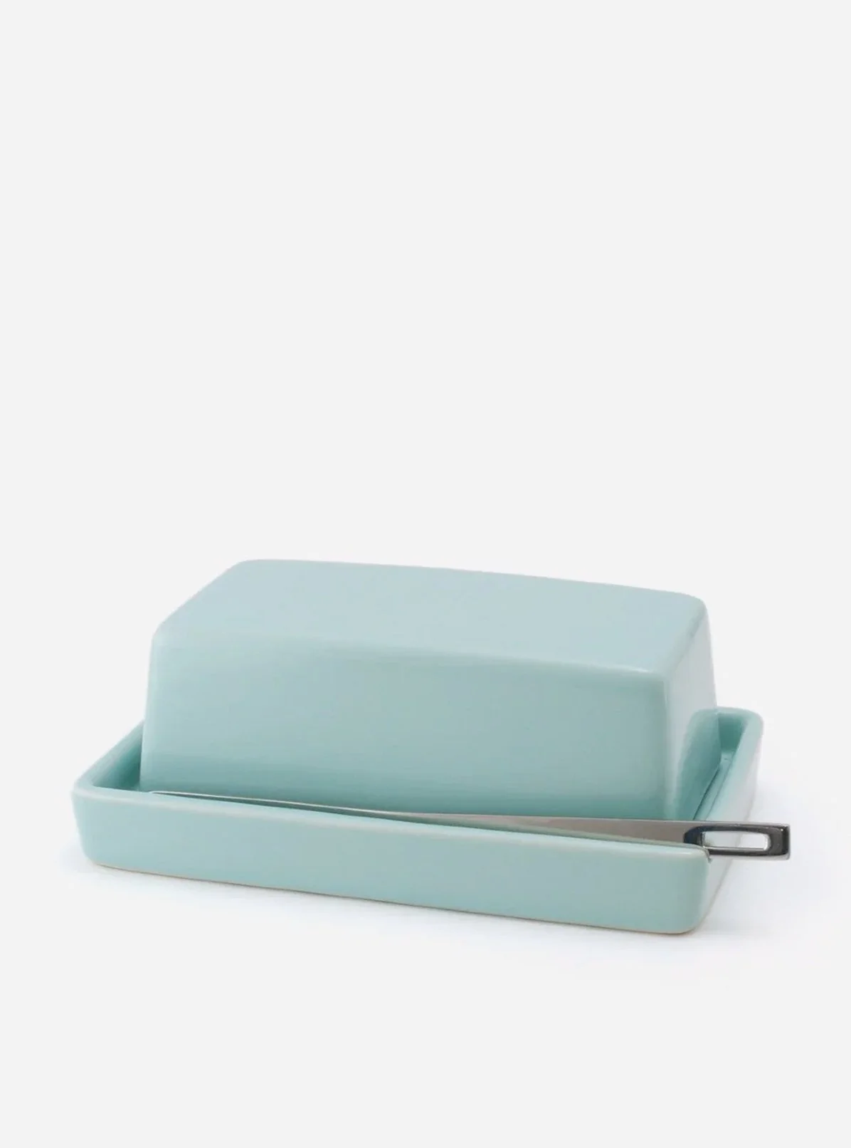 Ceramic Butter Dish with Stainless Steel Knife in Aqua Mist