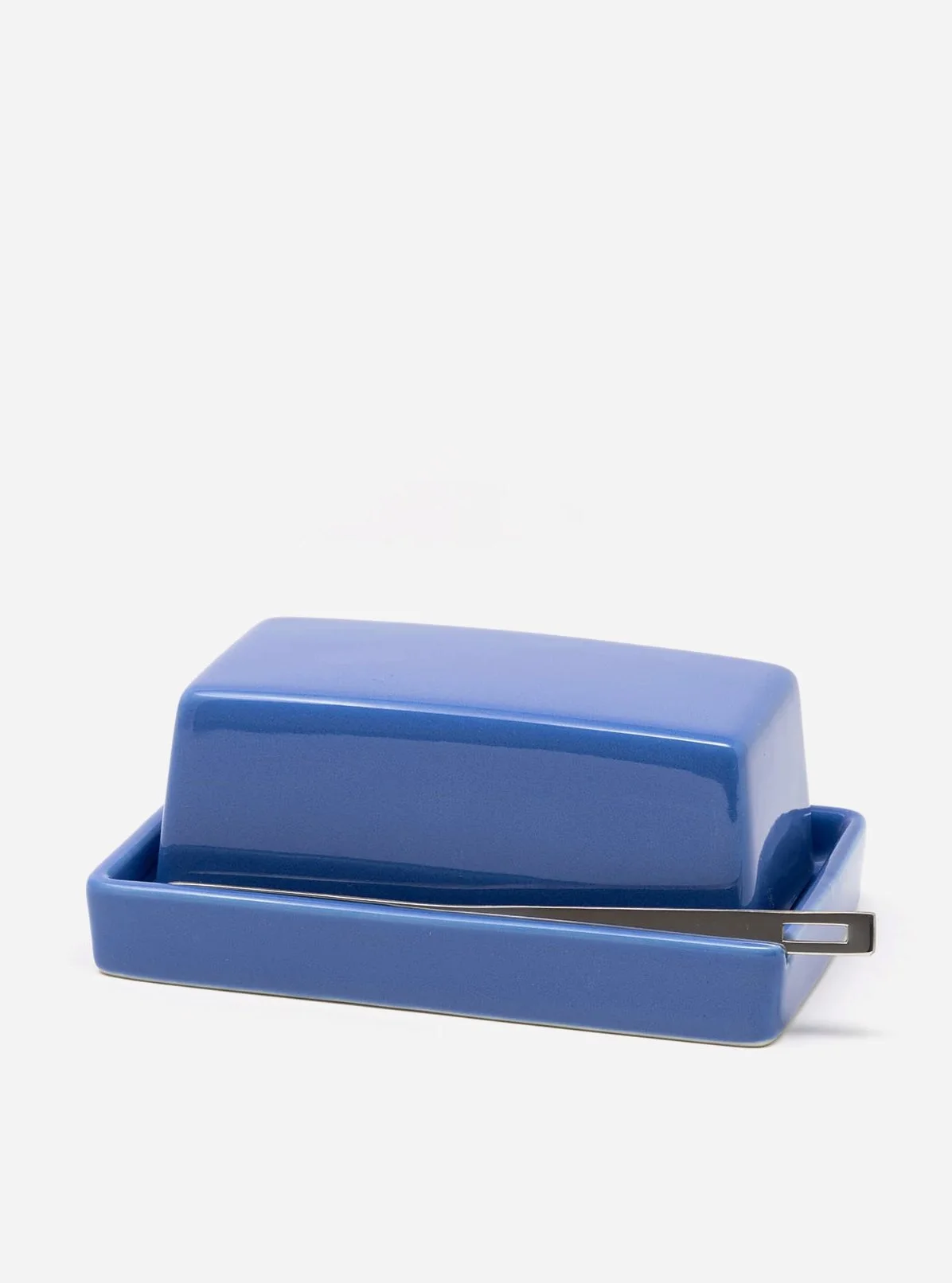 Ceramic Butter Dish with Stainless Steel Knife in Blueberry