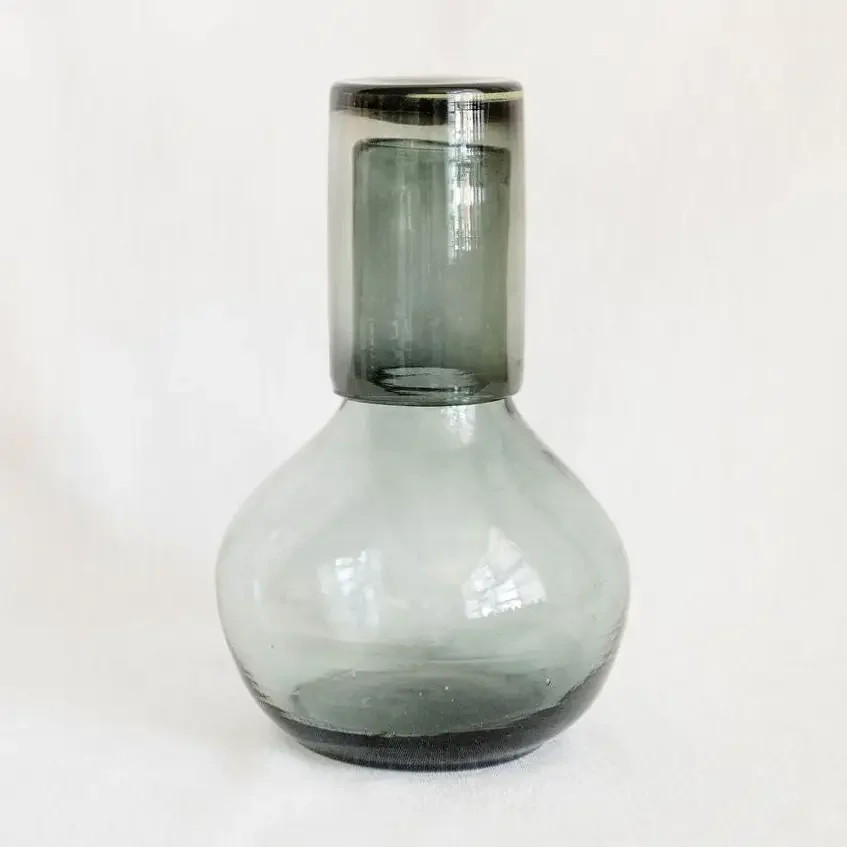 Handblown Glass Carafe with Lid - Black Smoke
