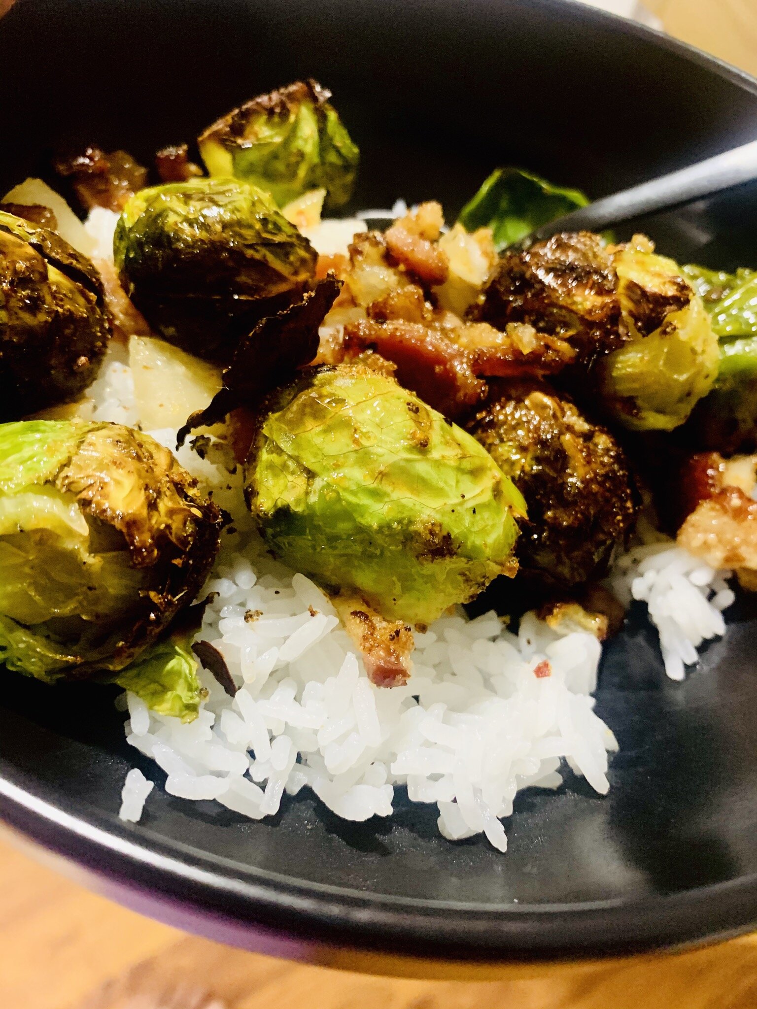 Roasted Brussel Sprouts with Bacon and Jasmine Rice.jpeg