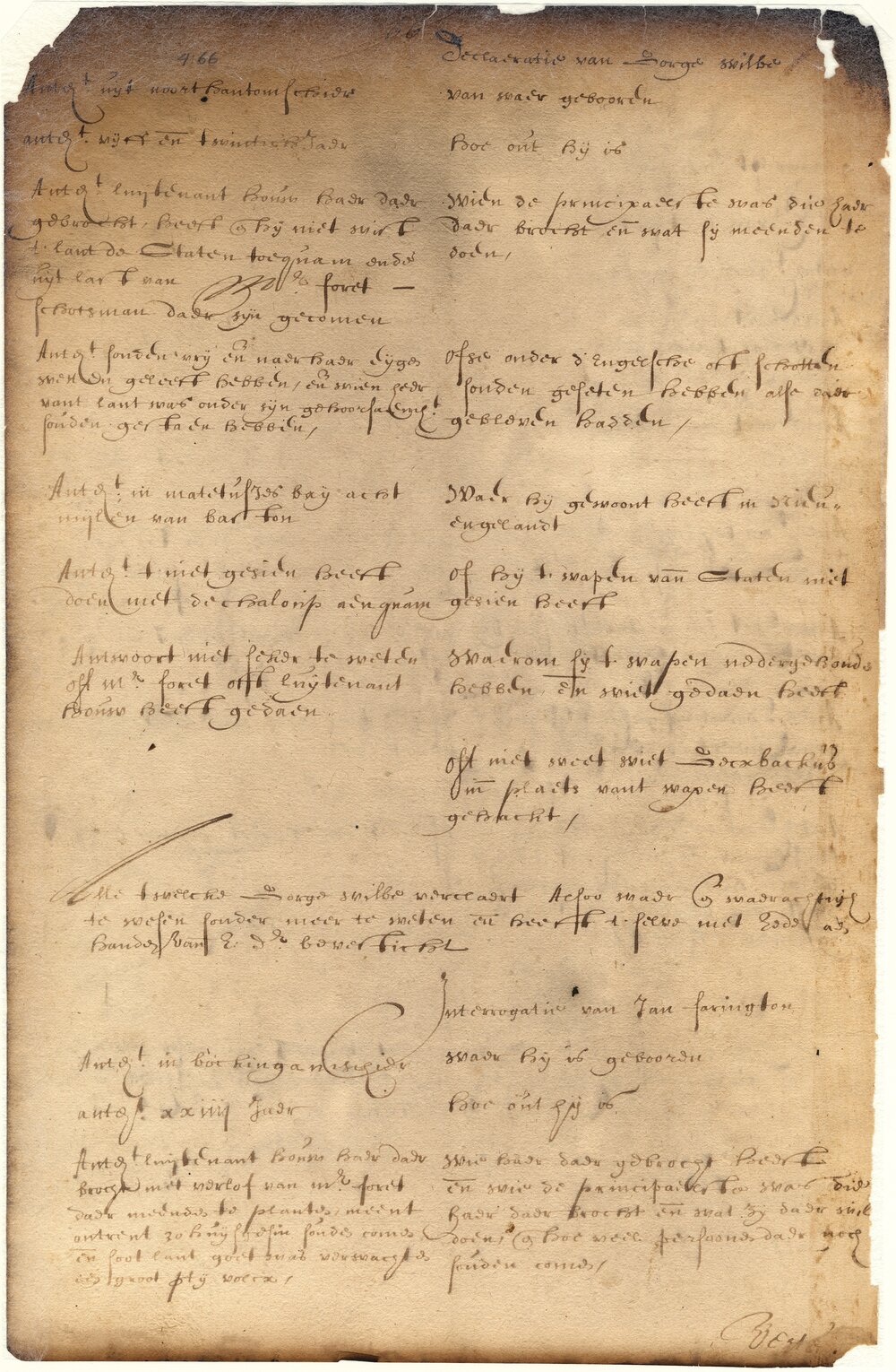 Interrogation of Jan Farington, 16 May 1640