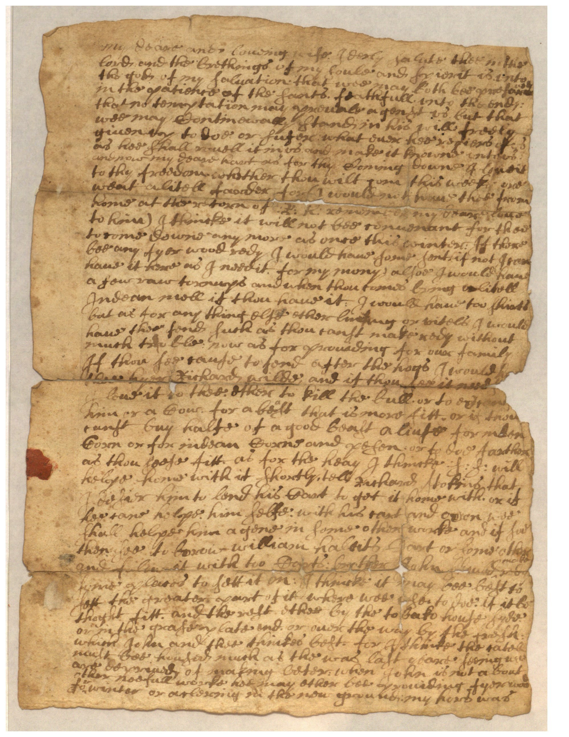 Letter, John Bowne to Hannah Bowne, November 1662 (page 1)