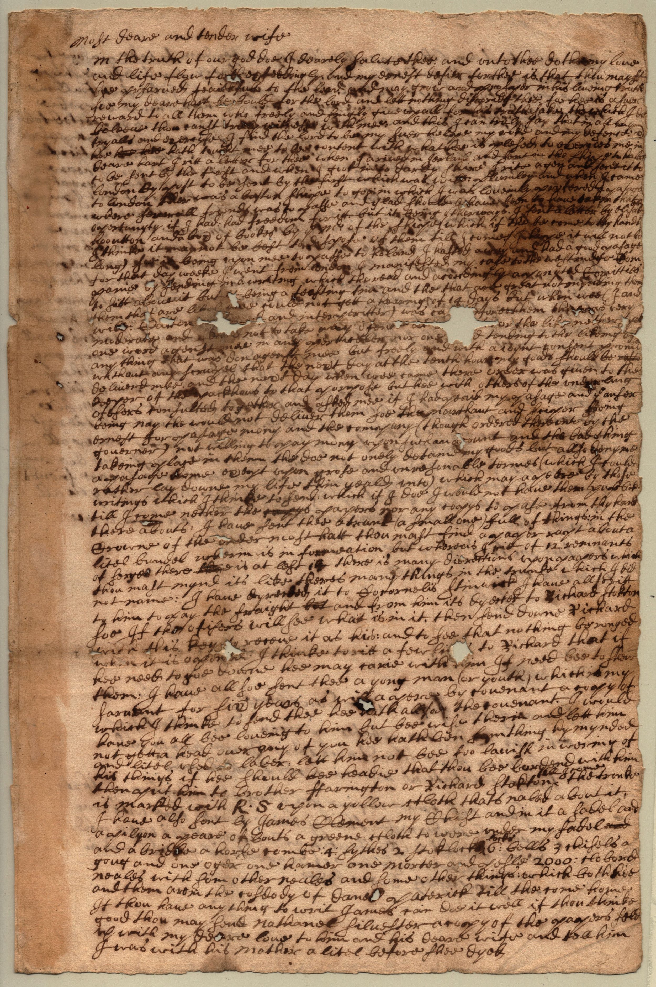 Letter, John Bowne to Hannah Bowne, June 1663 (page 1)