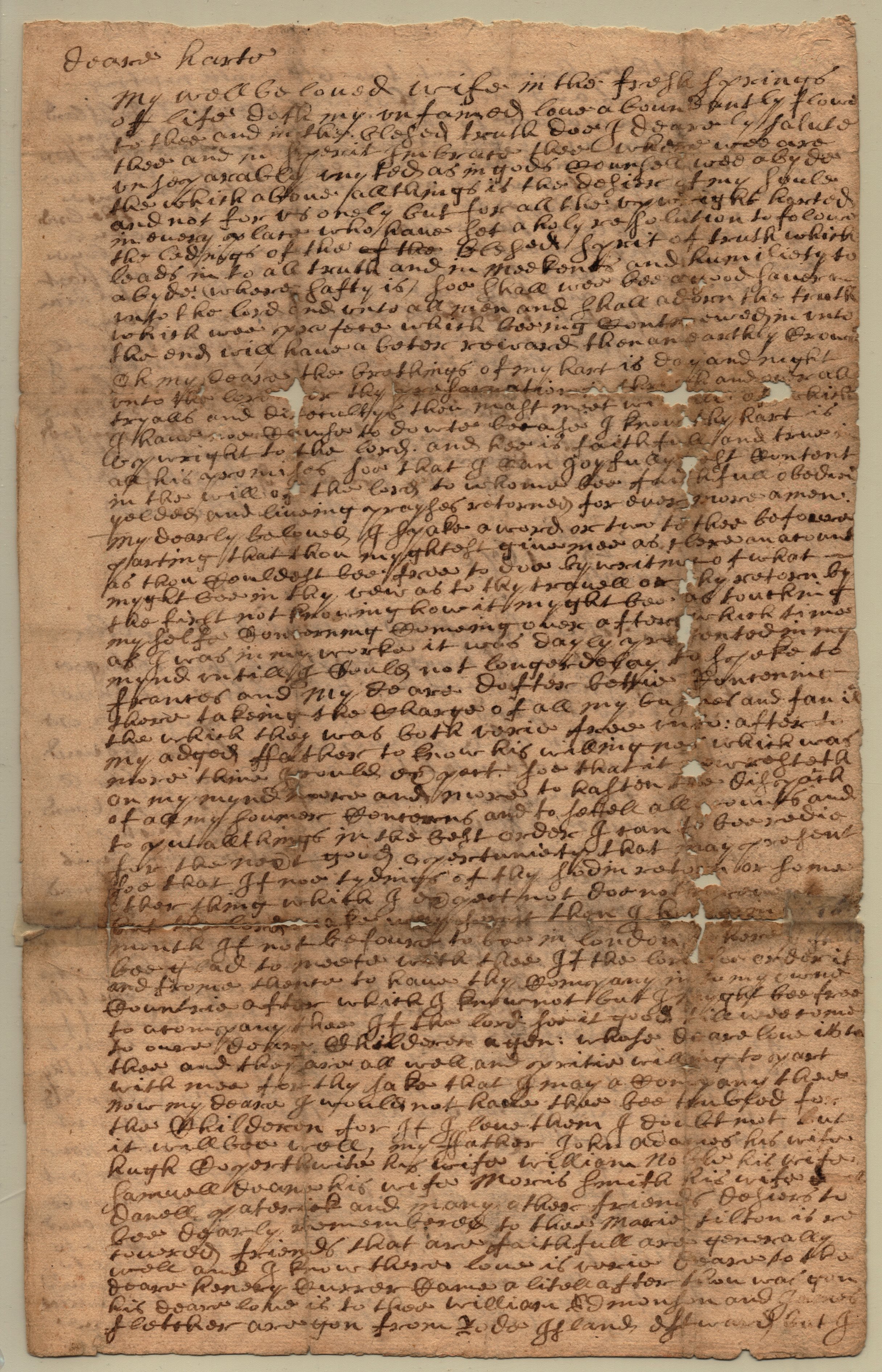 Letter, John Bowne to Hannah Bowne, August 1676, (page 1)