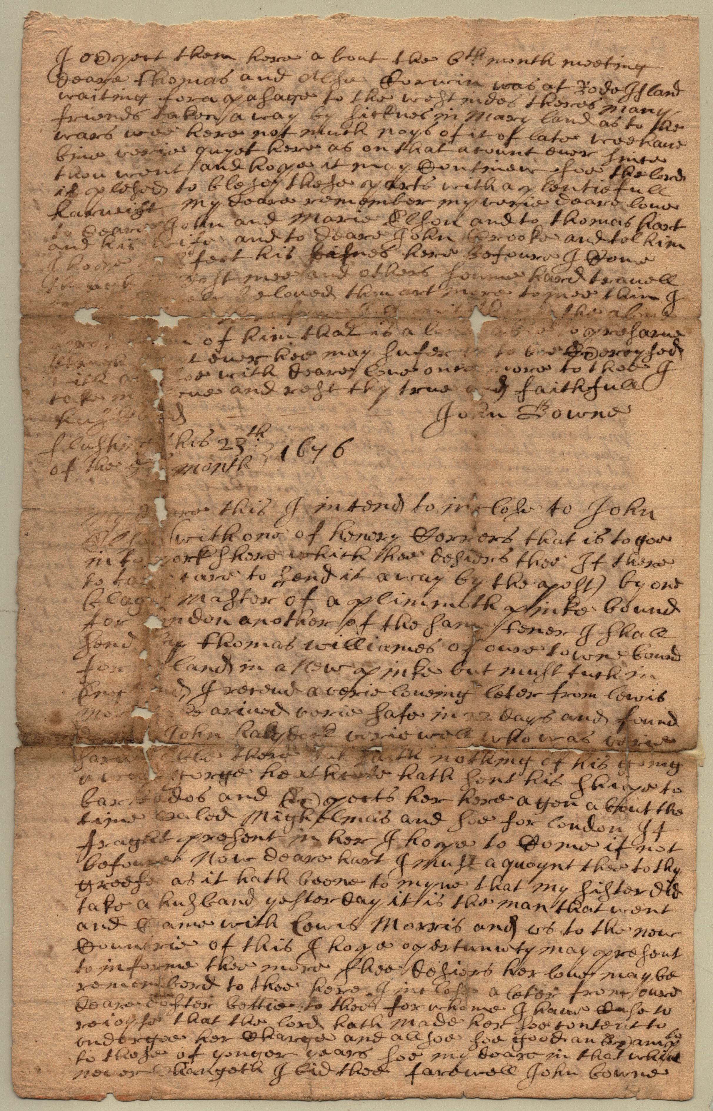 Letter, John Bowne to Hannah Bowne, August 1676 (page 2)