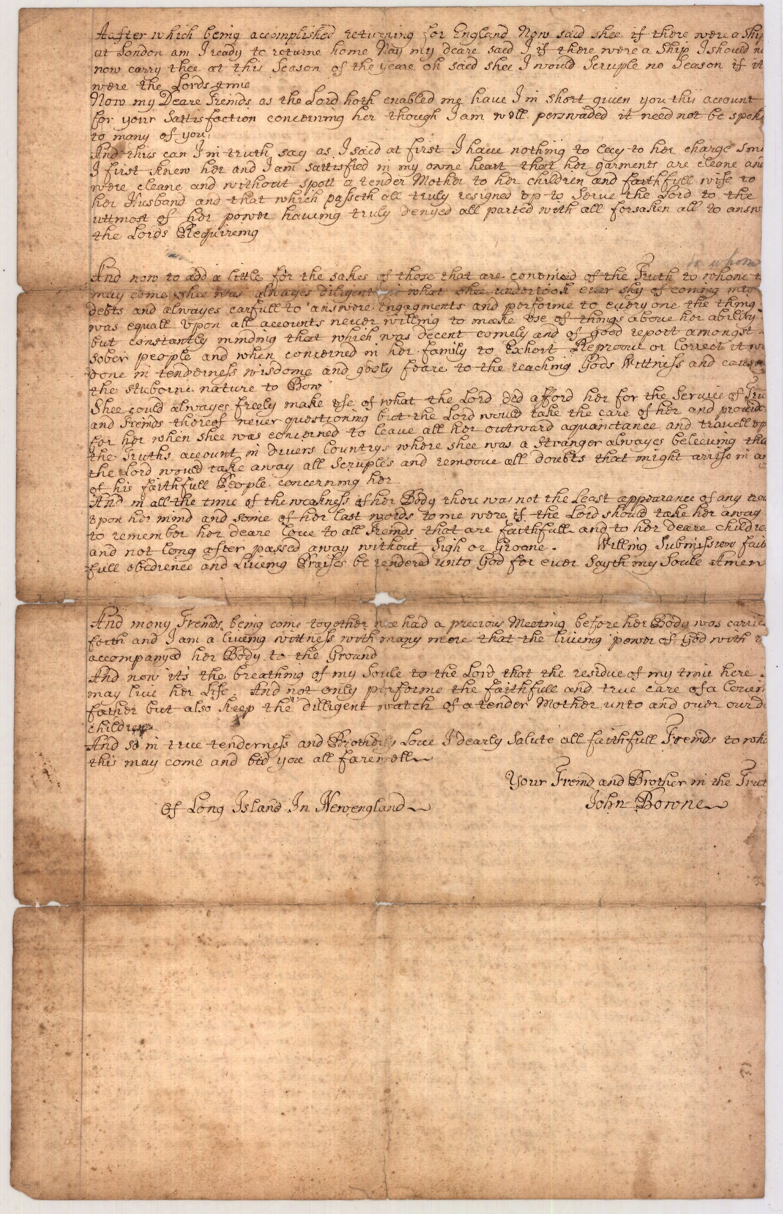 Testimony of John Bowne for Hannah Bowne, 1677/8 (page 2)