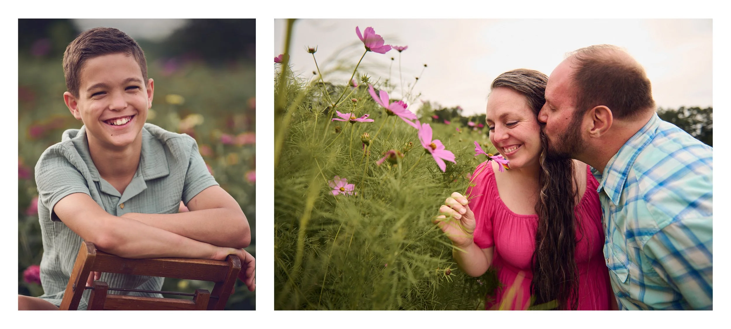 Child portrait and couple photo during flower farm mini sessions at Wild Daisy Farm near Peachtree City, Georgia