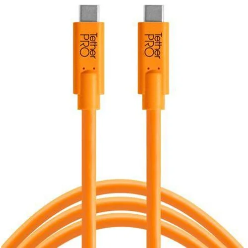 Orange Tether Tools TetherPro USB-C cable used to connect a professional camera to a computer during tethered headshot photography sessions.