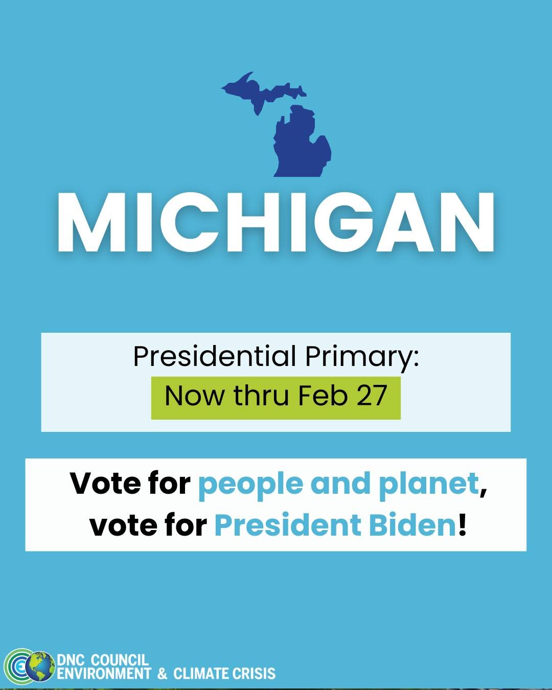 🗳️ Early voting for the Presidential primary has already started in Michigan! The last day to vote is Feb 27.

💙 Vote early, vote for climate, vote President Biden!

Find voting information here: IWillVote.com
.
.
.
.
#voteearly #michigan #puremich