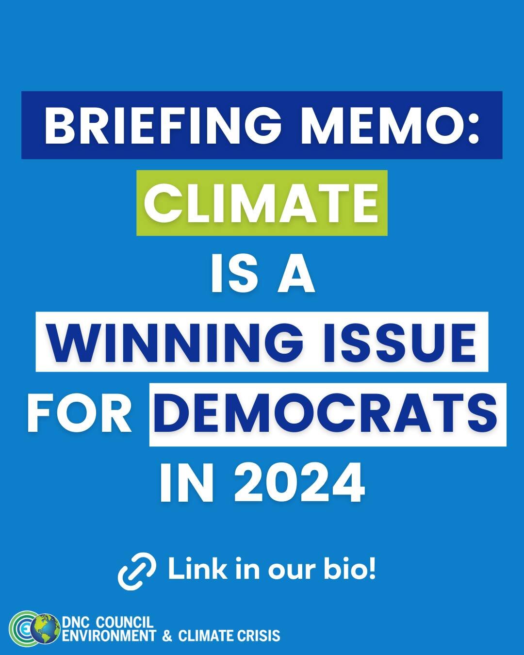 Voters want Democrats to run on climate! Here are the facts:

🌎 Climate is a kitchen table issue: 50% of voters have experienced climate change impacts
🌎 Climate is key to young voters and older voters
🌎 Much more

Read the full memo at the link i
