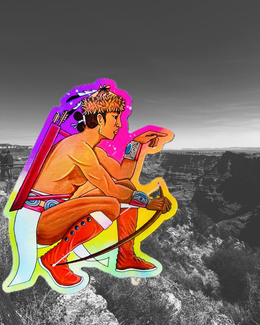 Sticker - Navajo Warrior Pointing - Holograph Die-cut