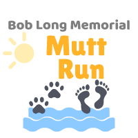Bob Long Memorial Mutt Run logo with sun, water, and paw prints