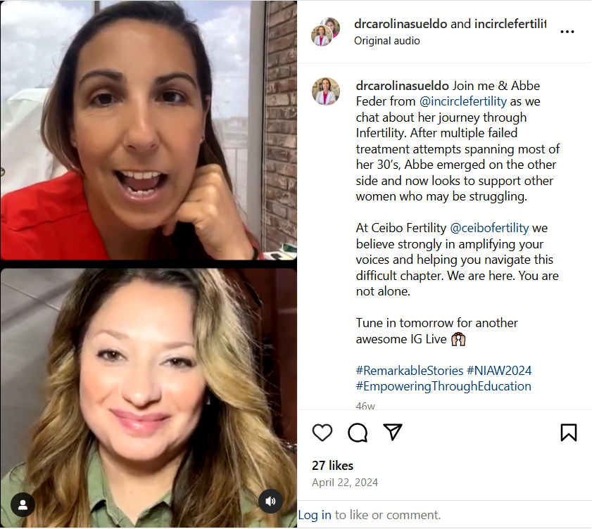 Instagram Live with Dr. Carolina Sueldo from Ceibo Fertility
