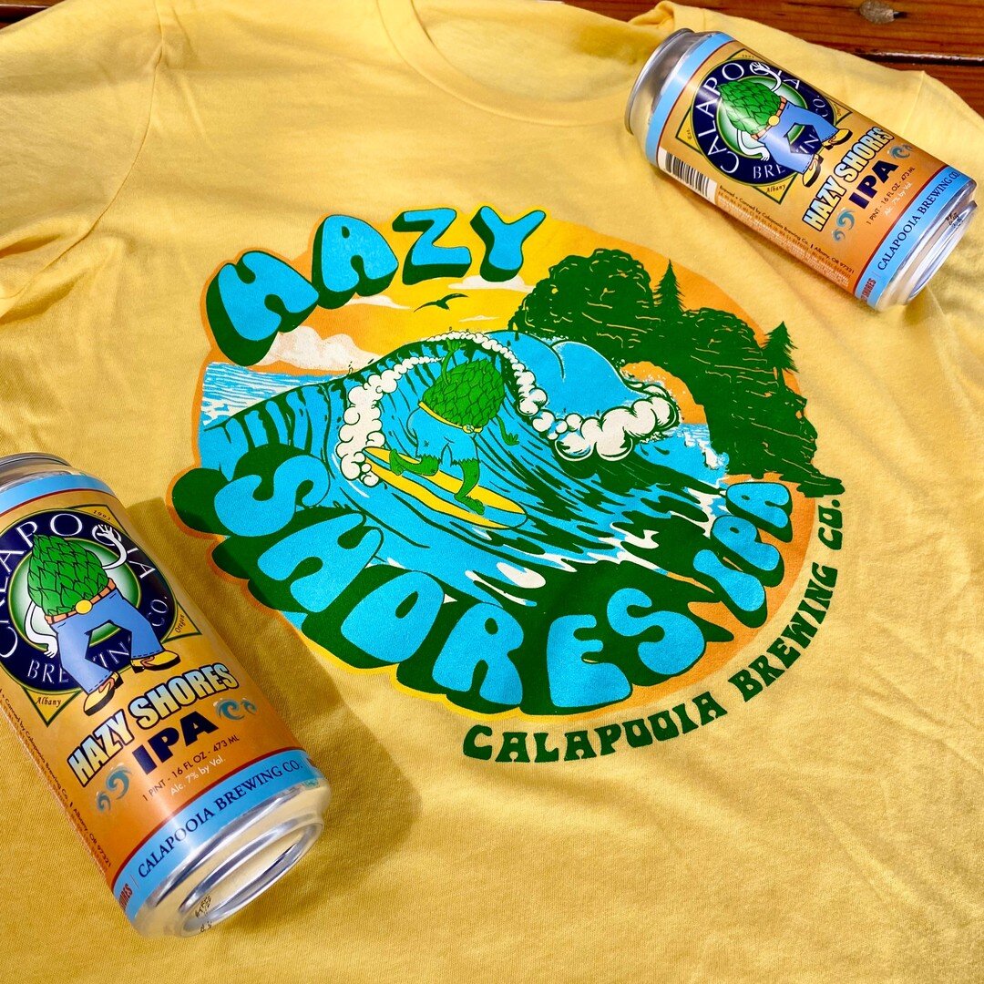 NEW Calapooia Shirts are NOW AVAILABLE here at the Pub 👕

Catch a wave with Hop Dude 🌊 in one of these totally tubular Hazy Shores IPA T-Shirts designed by @blk_rnbw ☀️🍺
