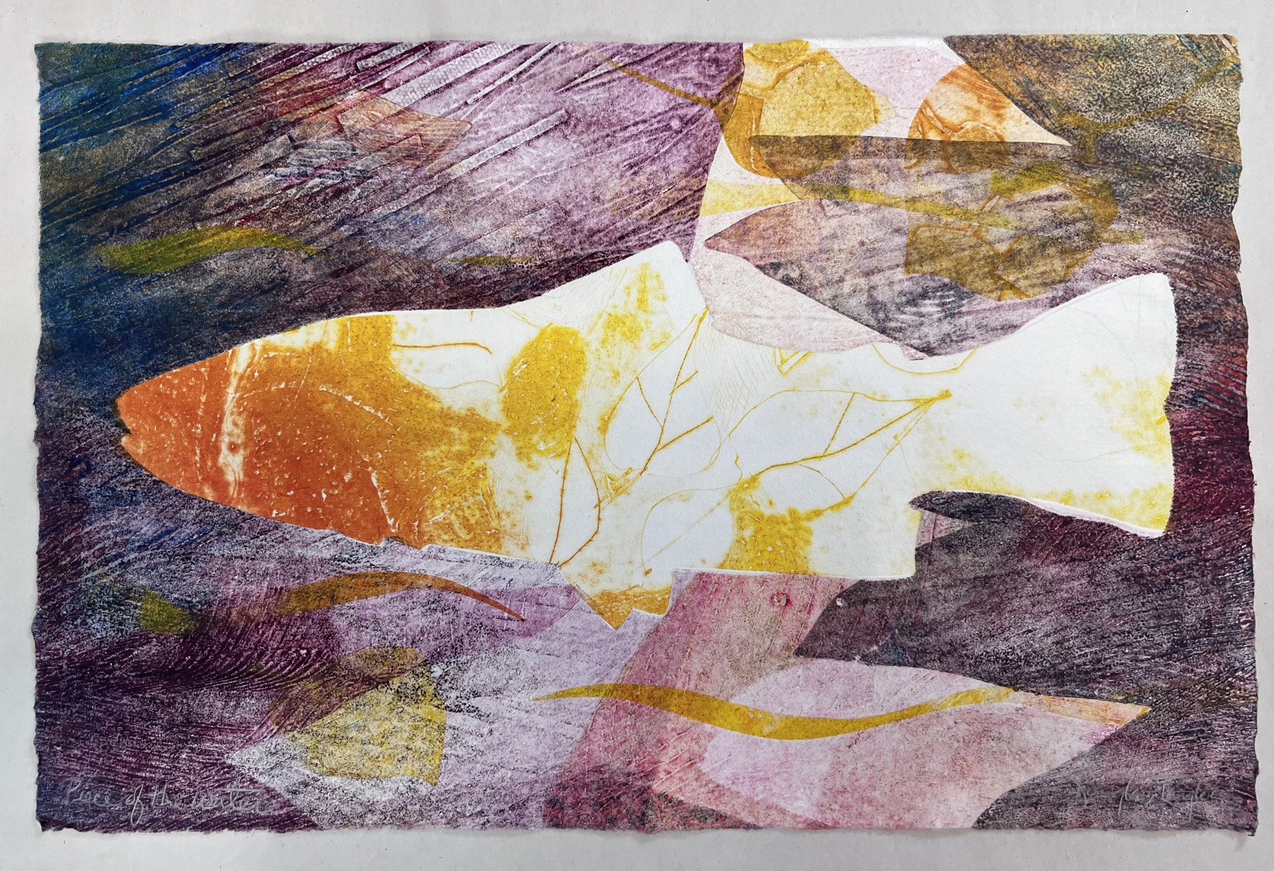trout abstract contemporary art image one of a kind printmaking piece of water