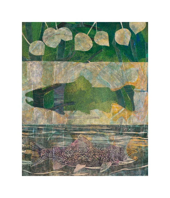 WATER - trout, part of the four element series, a digital canvas print of an original mixed media art by Douglas E Taylor