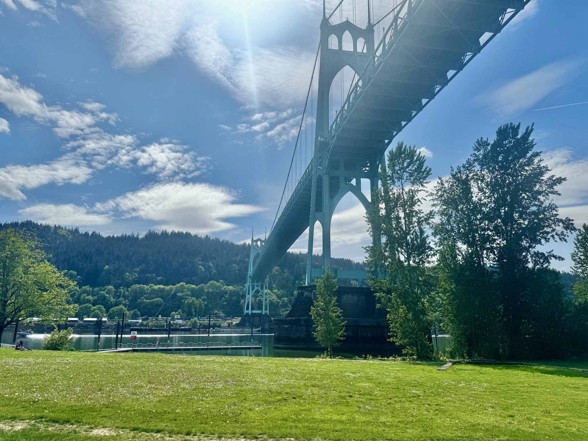 St Johns Bridge over Cathederal Park and the Willamette River, Portland, Oregon