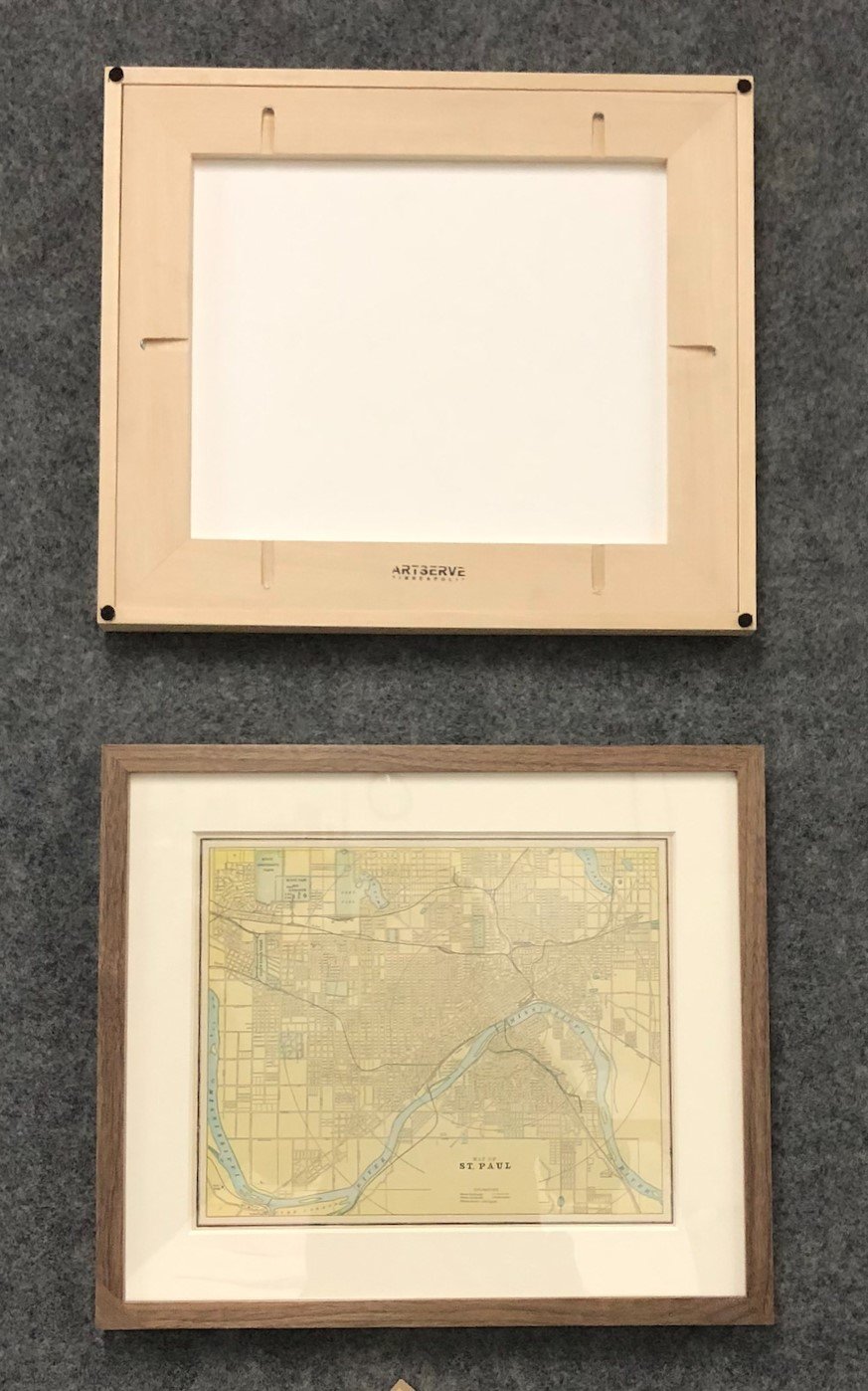 Two custom frames hand built by Artserve framing