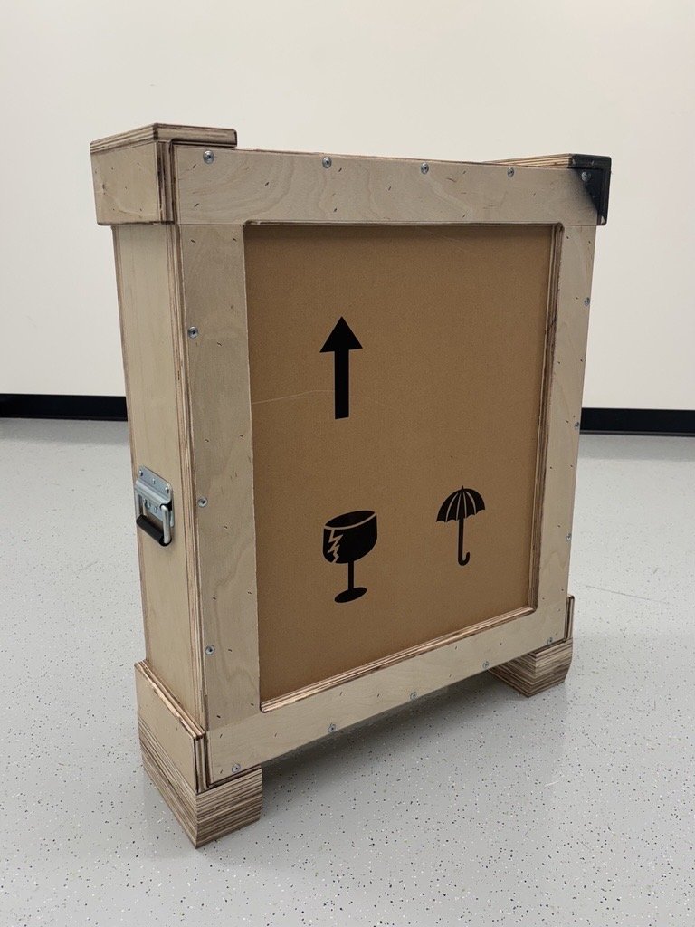 Custom built crate holding fine art for future art shuttle transportation