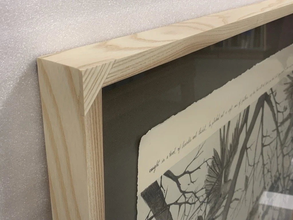 Close up image of custom built Artserve frame for fine art print