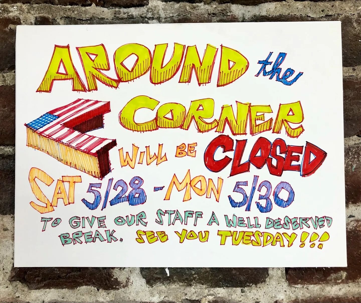 We are taking a break this weekend. Go get out there and see some art! #remembertotakebreaks

 #mfa #ica #isabellastewartgardnermuseum #sowa 
#memorialdayweekend #summer 

Thanks @thumbsoneill for the talent you bring to our shop, for this sign and y