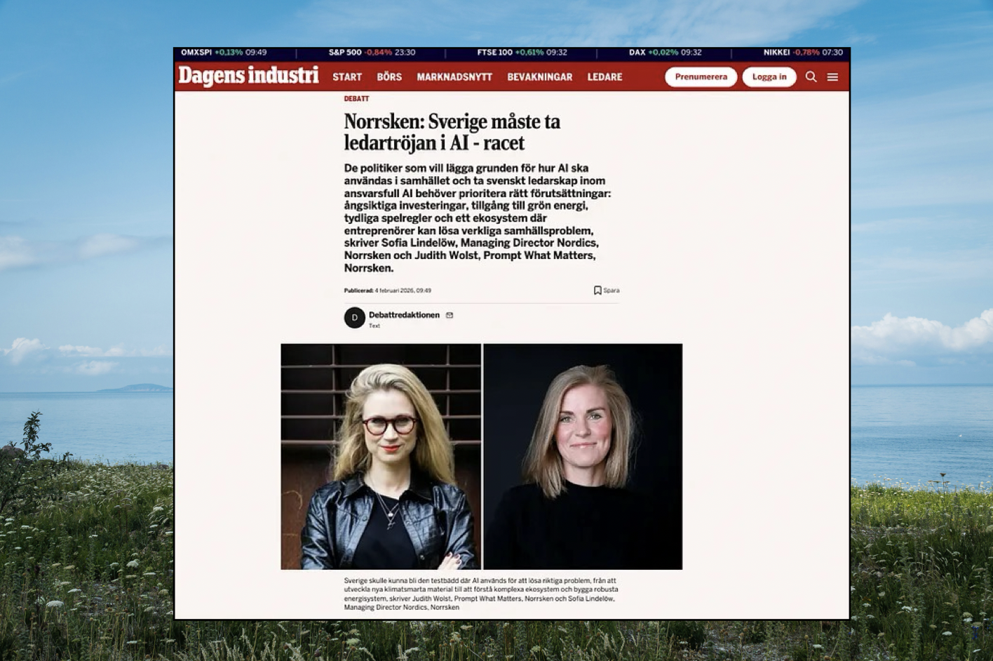 Debattartikel i DI: Sverige måste ta ledartröjan i AI-racet 