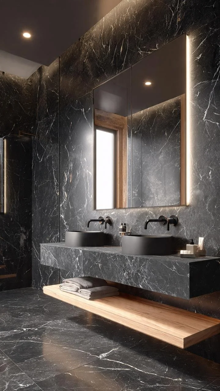 5 EXTREME LUXURY BLACK BATHROOM IDEAS WITH MARQUINA MARBLE