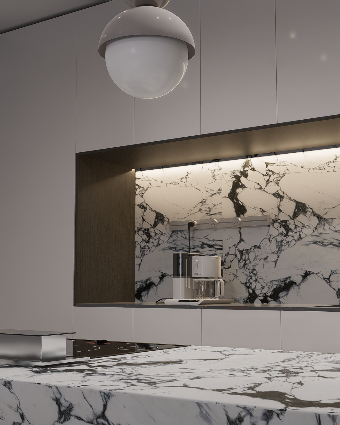 "The Art of Light and Stone: Creating a Luxury Kitchen that Feels Both Cozy and Monumental." | Project A+8, Le Parc Puerto Madero by Atlántico Arqs