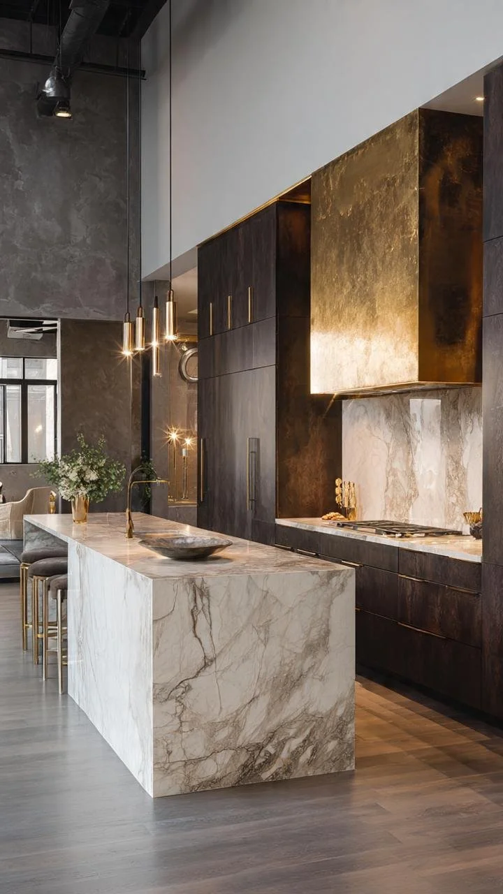 Modern Luxury Kitchen Ideas | Dark Wood, Marble &amp; Metallic Interior Trends
