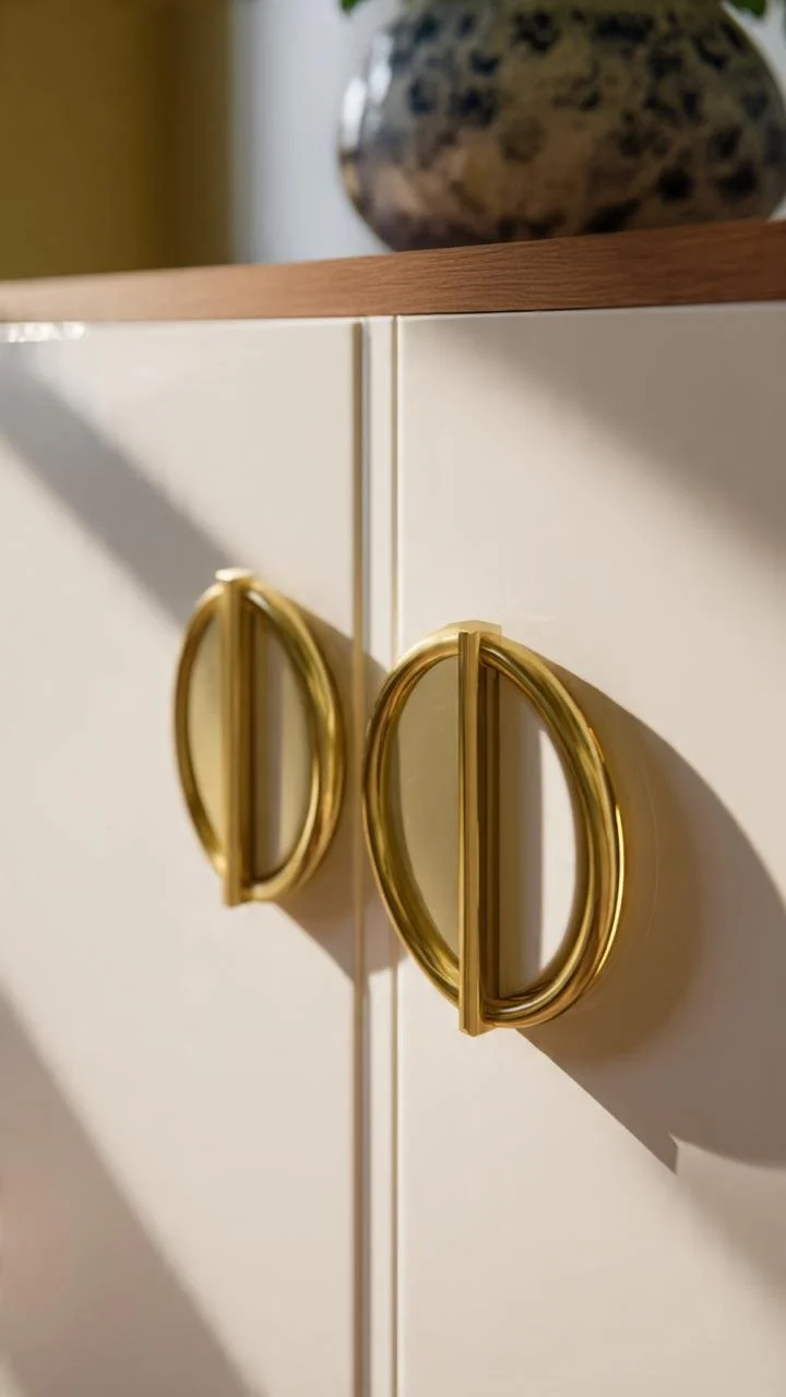 Cream Tone Minimalism: Monochromatic Circular Cuts and Integrated Wood Accents