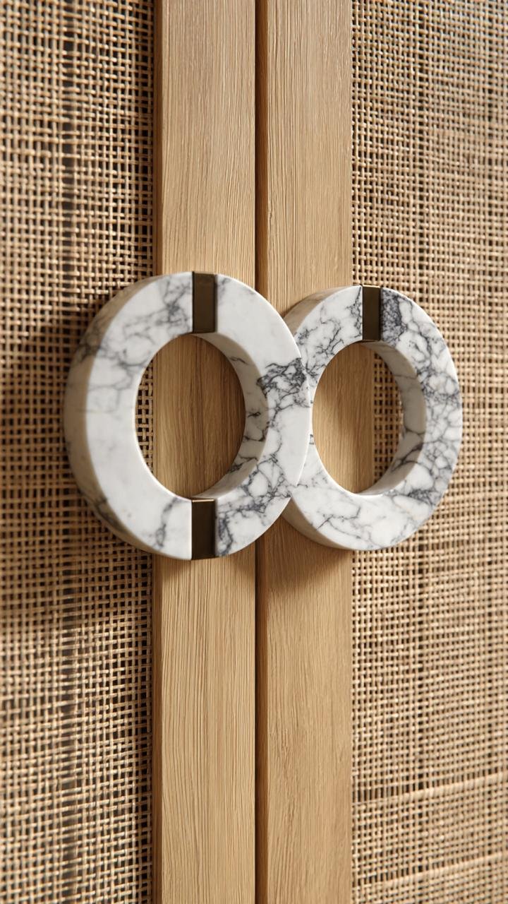 Natural Harmony: Calacatta Marble and Woven Rattan in Crafted Woodworking