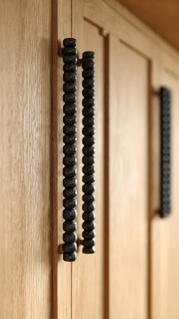 Industrial Contrast: Black Iron Hardware and Fluted Oak Artistry