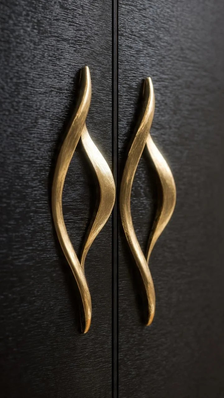 Liquid Gold: Sculptural Brass Waves on Charcoal Monoliths