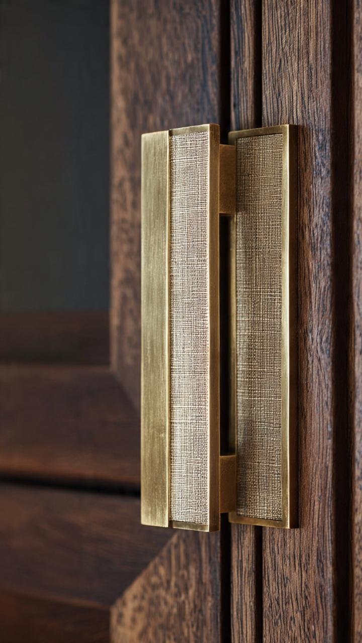 Timeless Majesty: Textured Brass Hardware on Fluted Smoked Oak Cabinetry