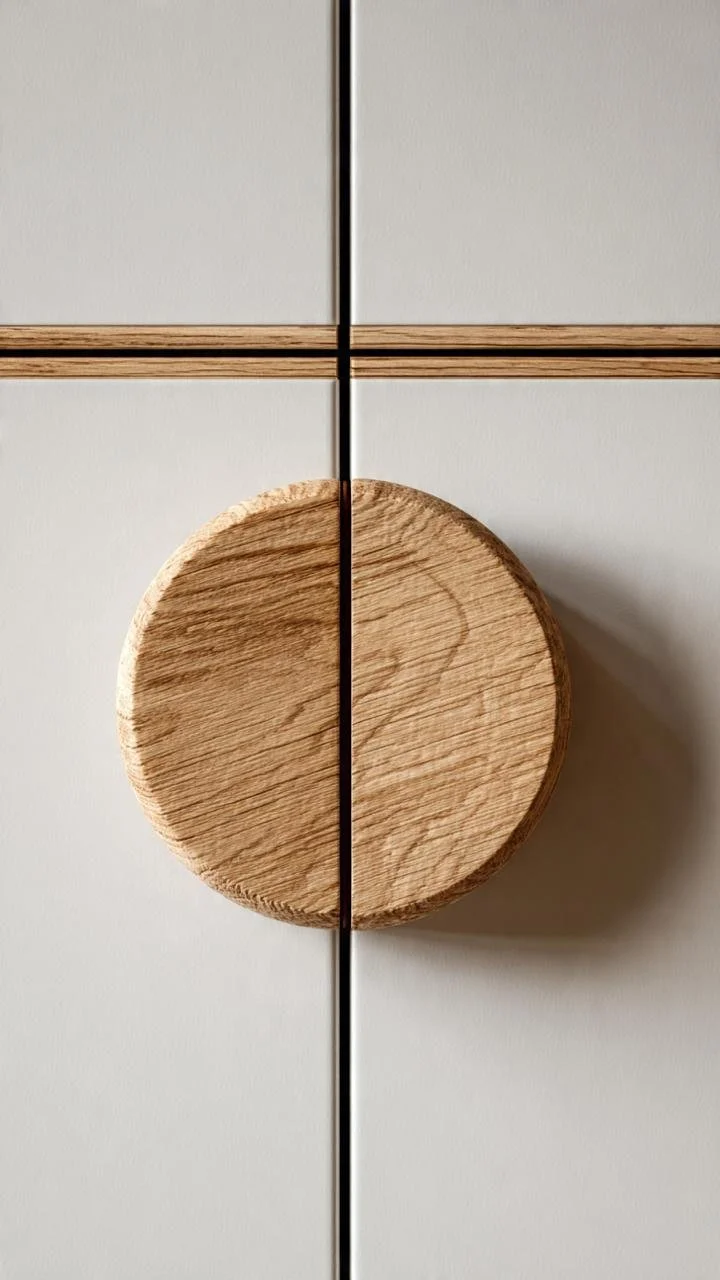  Japandi Elegance: Geometric Oak Hardware and Minimalist Cabinetry