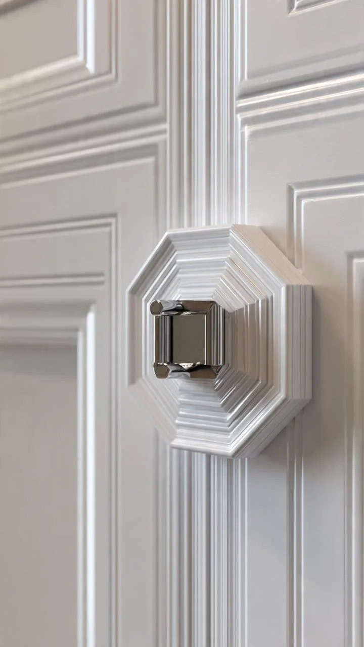 Neo-Classical Grandeur: Sculptured Octagonal Paneling and Monochromatic Hardware