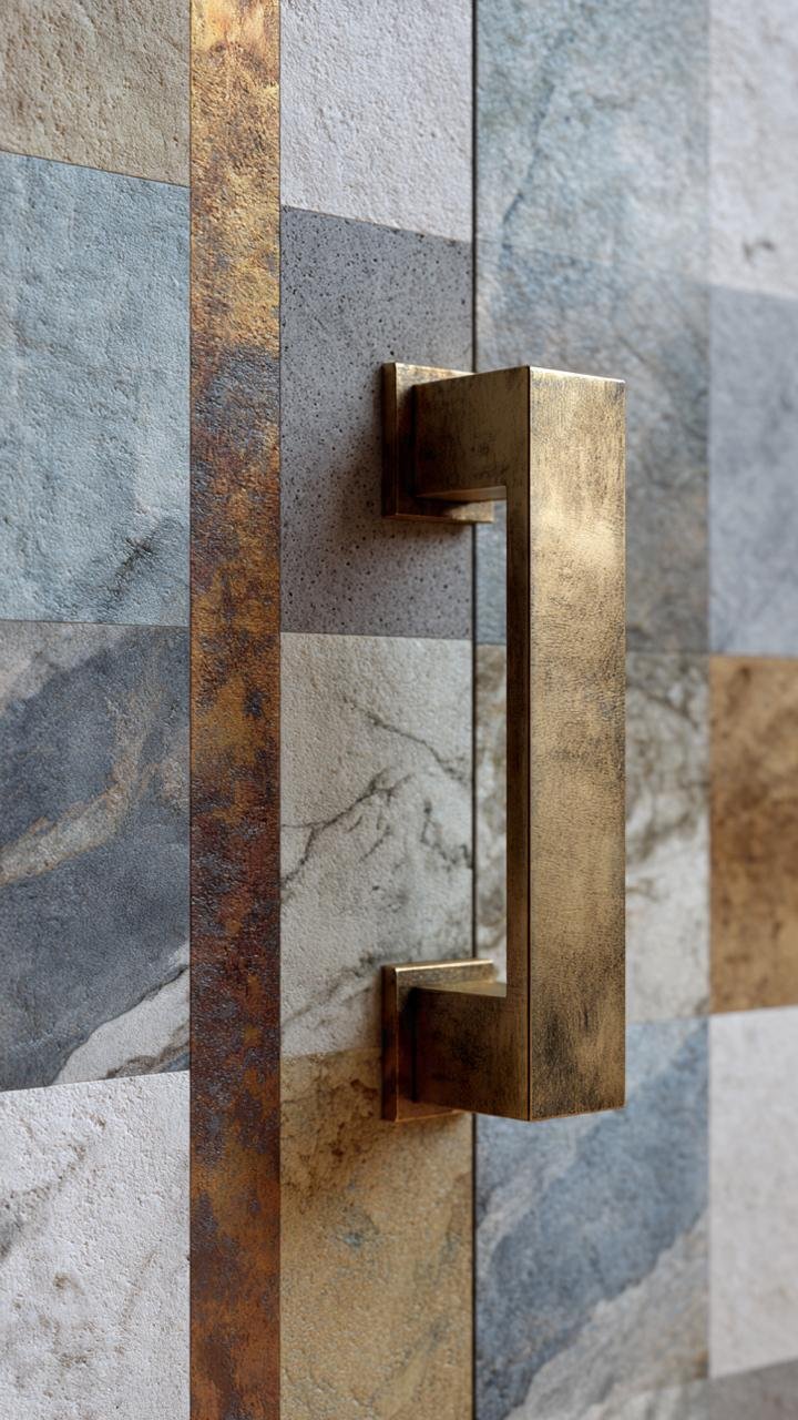 Antique Brass Hardware on Checkerboard Pattern Surfaces