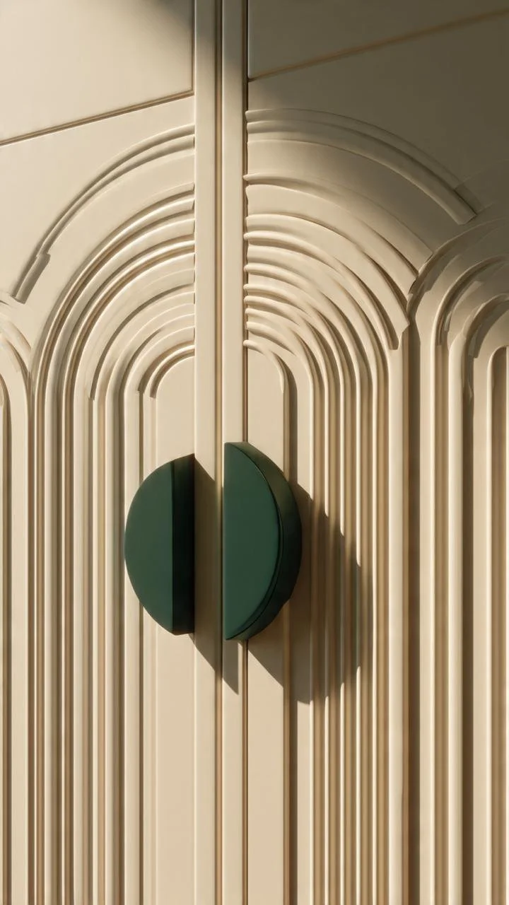Arched Fluted Cabinetry with Forest Green Accents