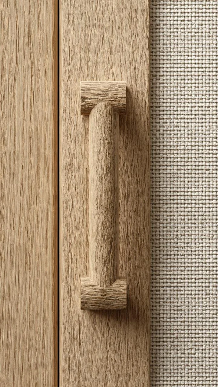 Woven Textures and Organic Oak Wood Hardware Architecture