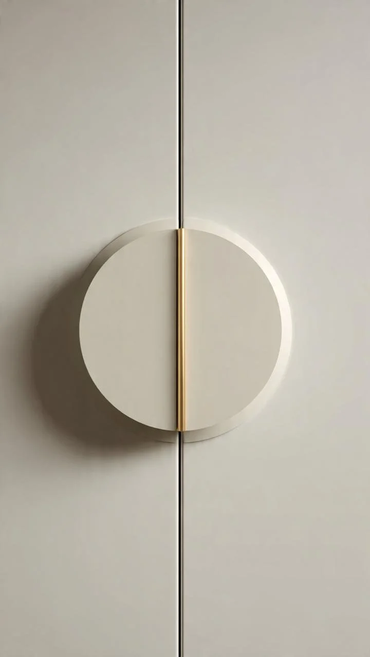 Geometric Monochrome Cabinetry with Circular Integrated Hardware