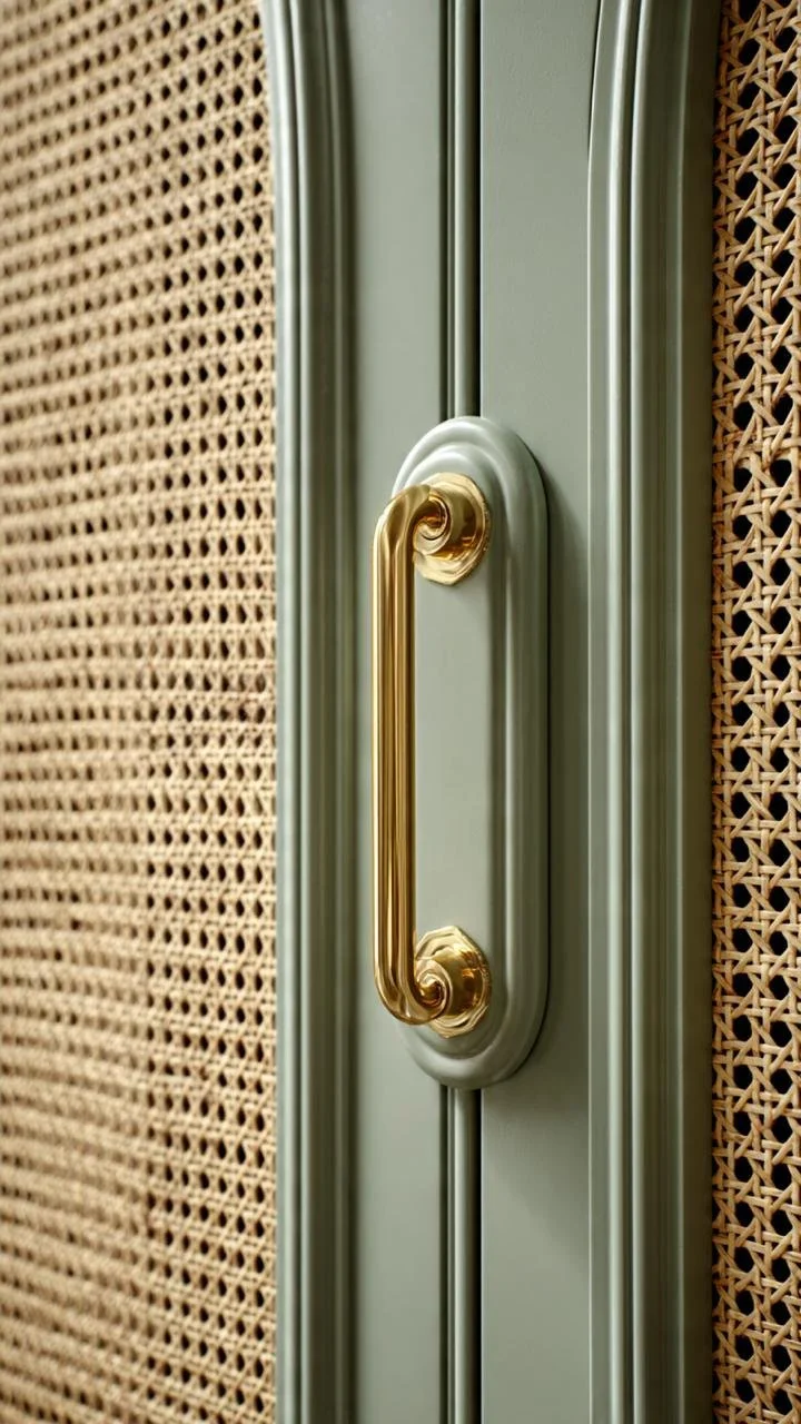 Arched Cane Cabinetry and Brushed Brass Hardware Study