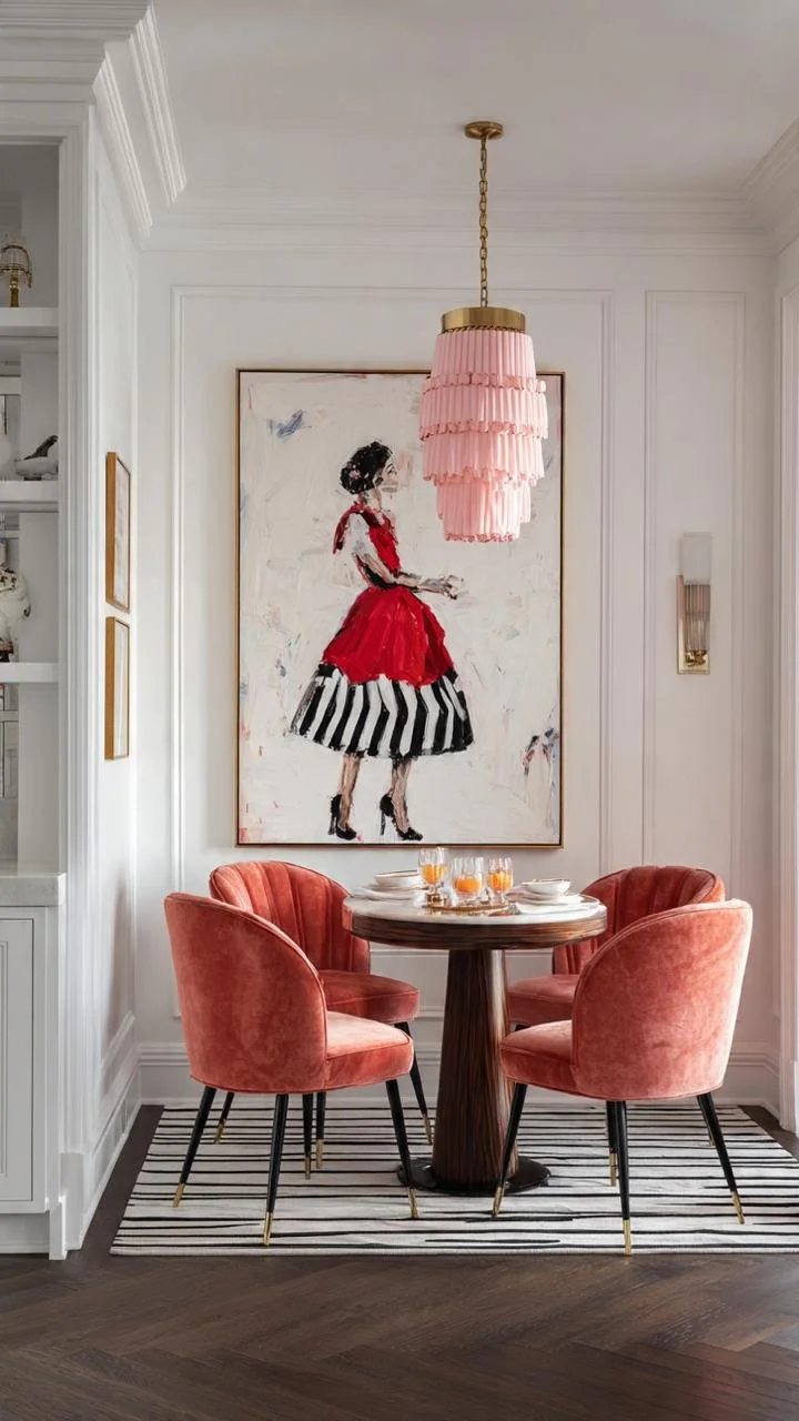 5 Glam Transitional Dining Spaces in Pink, Red and White