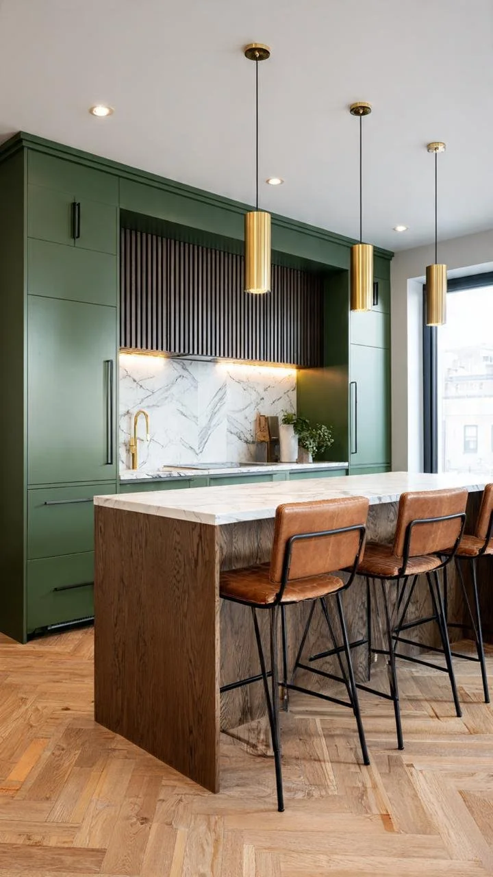 The New Organic Modern: 5 Ways to Style Olive Green Cabinets with Fluted Wood